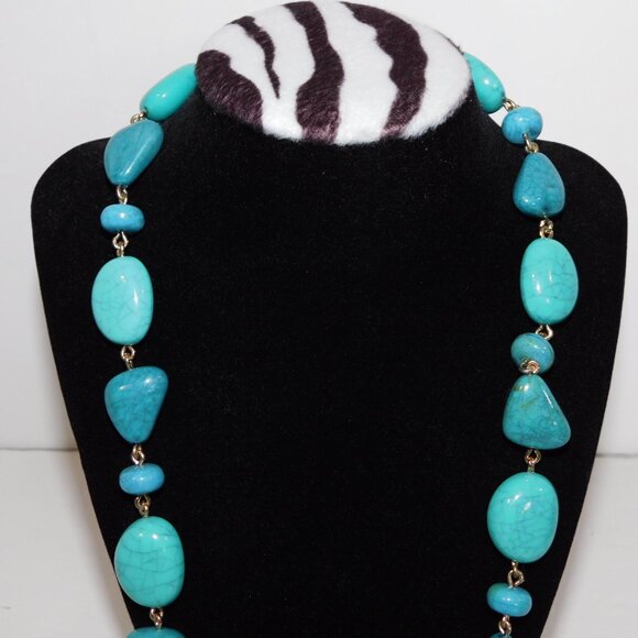 Faux Blue Turquoise Stone Adjustable Length necklace - Picture 5 of 9
